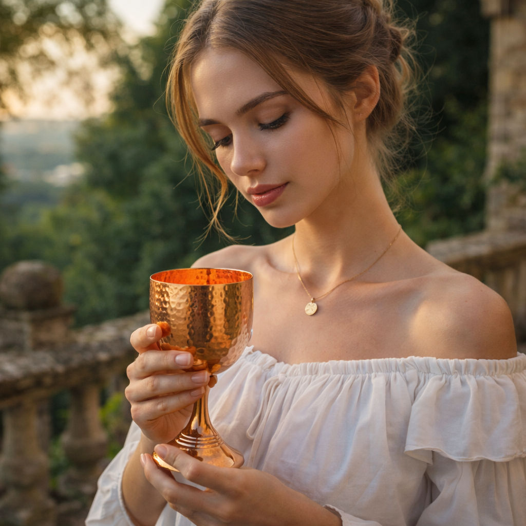 Pure Copper Hammered Design Wine Glass with Bottom